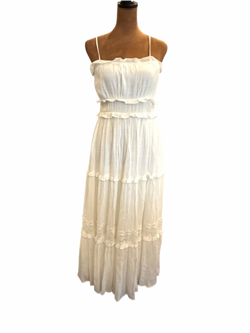 Altar'd State Victorian Inspired White Tiered Maxi Lawn Dress Size Small Straps